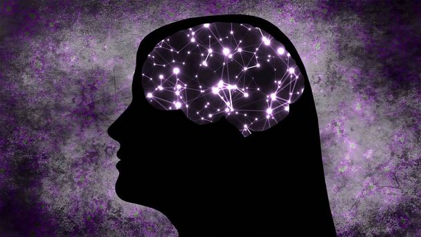 Portrait de silhouette de femme avec connexions cérébrales de neurones - Photo, image