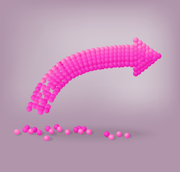 βέλος αποτελείται από φωτεινά ροζ σφαίρες - Διάνυσμα, εικόνα