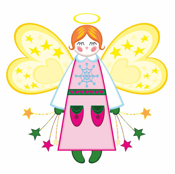 Γλυκό κοριτσίστικο νεράιδες με φτερά και αστέρια - Διάνυσμα, εικόνα