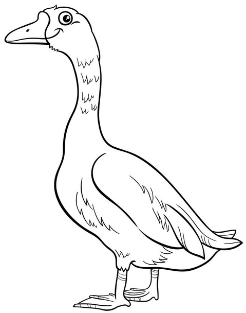 Black and white cartoon illustration of goose bird farm animal character coloring book page - Вектор,изображение