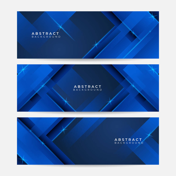 Set of abstract geometric dark navy blue banner background. Set of banner templates. Modern abstract design. Abstract blue lines business digital technology background - Vector, Image