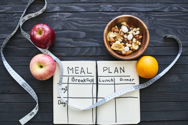 cereal food plan diet organic health wooden background - Foto, imagen