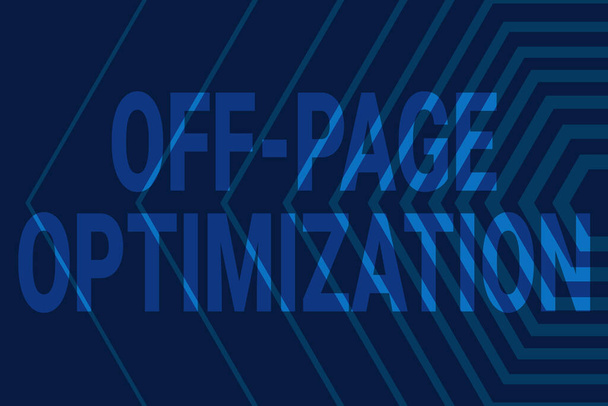 Inspiracja pokazująca znak Off Page Optimization. Koncepcja biznesowa Witryna internetowa Proces zewnętrzny Promotional Method Ranking Line Ilustrowane tła z różnymi kształtami i kolorami. - Zdjęcie, obraz