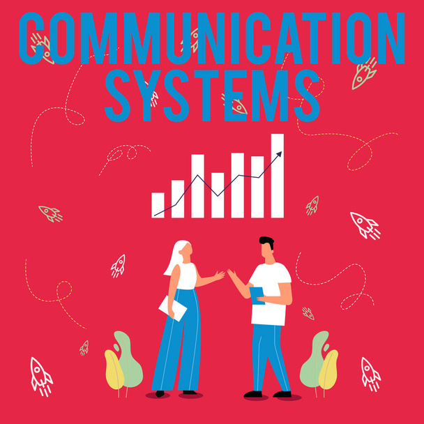 Tekst pokazujący inspirację Systemy komunikacyjne. Word for Flow of Information use of Machine to transmit sygnałów Ilustracja partnerów dzielących się wspaniałymi pomysłami na poprawę umiejętności. - Zdjęcie, obraz
