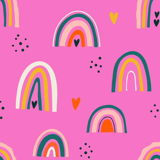 Seamless pattern with hand drawn rainbows. Colorful vector illustration. - Vector, afbeelding