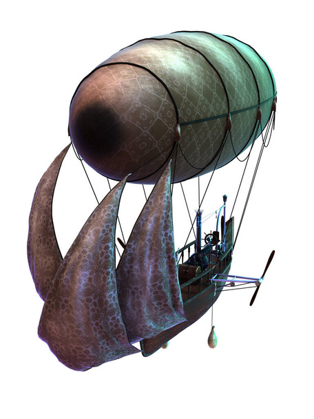 Fliegendes Luftschiff Illustration auf Weiß - Foto, Bild
