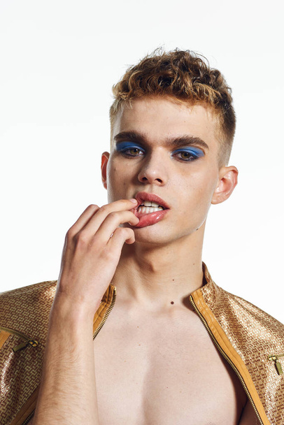 male transgender female makeup fashion posing studio - Foto, afbeelding