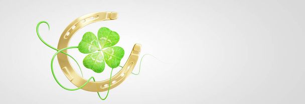 ferradura e conceito de sorte. Cartão do dia de St. Patricks. ilustração 3d - Foto, Imagem