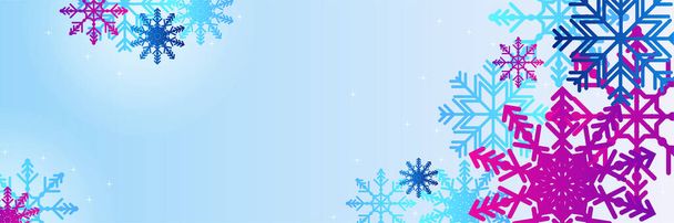 2022 Stendardo natalizio invernale con fiocchi di neve. Buon Natale e felice anno nuovo banner di auguri. Anno nuovo orizzontale sfondo, intestazioni, manifesti, carte, sito web. Illustrazione vettoriale - Vettoriali, immagini