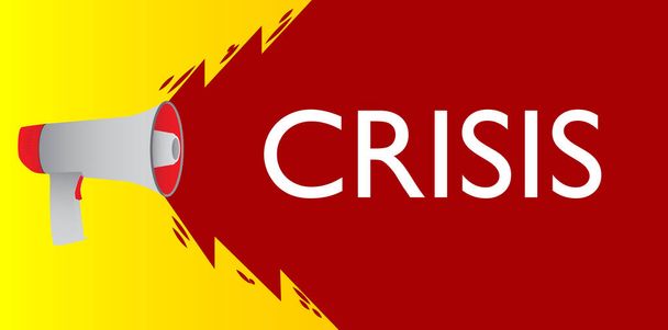 Retro megaphone with the word Crisis. Attention concept announcement. - Vector, Image