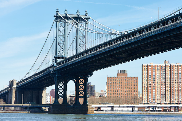 Manhattan bridge i panoramę widok z Brooklynu - Zdjęcie, obraz
