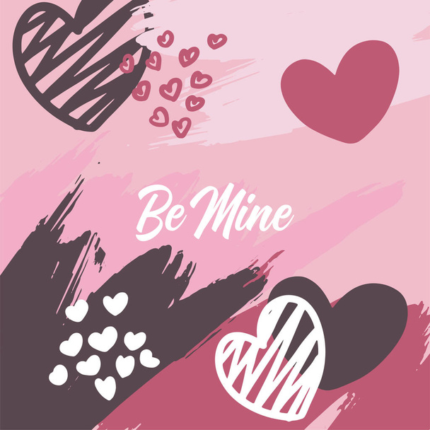 Big Set of Valentine's day greeting cards with hand written greeting lettering and textured brush strokes on background. Happy Valentine's day, Love you words, love concept. vector illustration - Vetor, Imagem