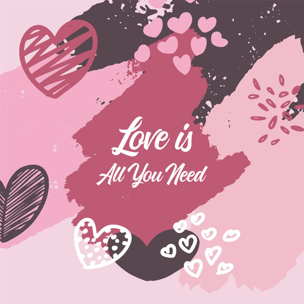 Valentine's Day brush card - hand drawn style with calligraphy. Design for special days, women's day, valentine's day, birthday, mother's day, father's day, Christmas, wedding, and event celebrations. - Vector, imagen