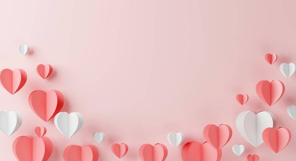 Happy valentine day. Mother day and anniversary. Paper art design. Pink and white heart with blank space background. 3d rendering - Foto, afbeelding