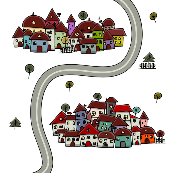 Road and houses, cityscape cartoon for your design - Vetor, Imagem