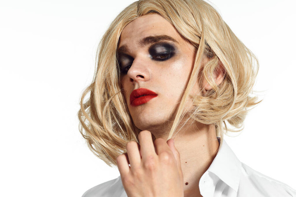 man in womens wig crossdresser makeup lgbt community - Foto, Imagen