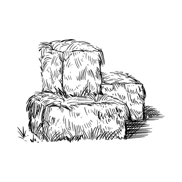 Hay bale farm drawing sketch - ベクター画像