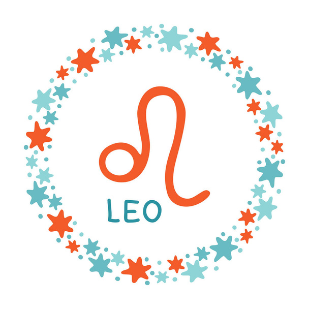 Zodiac sign Leo with circle border isolated on white background. Zodiac constellation. Design element for horoscope and astrological forecast. Vector illustration. - Διάνυσμα, εικόνα