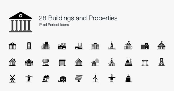 28 Buildings and Properties Pixel Perfect Icons - Vector, Image