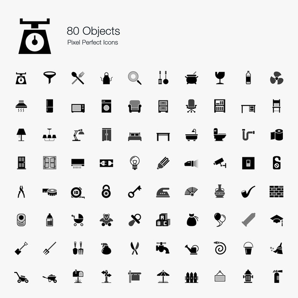 80 Objects Pixel Perfect Icons - Vector, Image