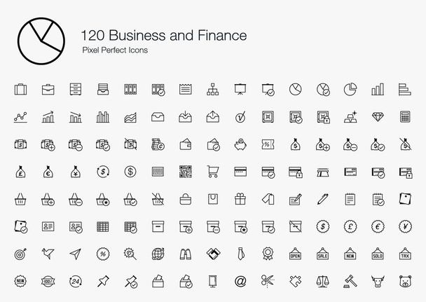 120 Business and Finance Pixel Perfect Icons (line style) - Vector, Image