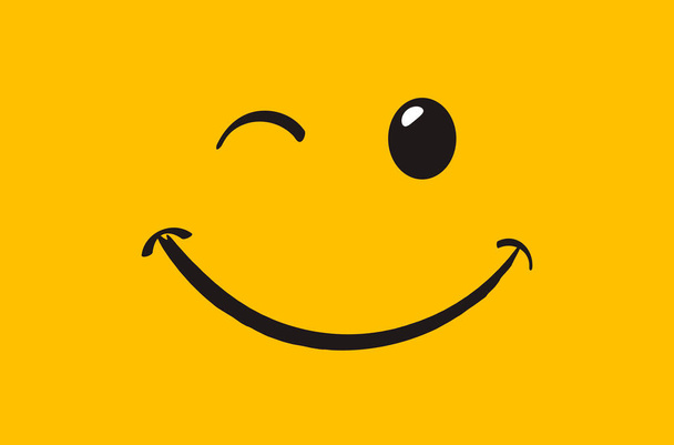 Smile icon. Smiling emoticon on yellow background. - Wektor, obraz