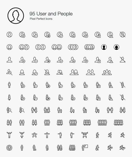 95 Iconos de usuario y gente Pixel Perfect (estilo de línea
) - Vector, imagen