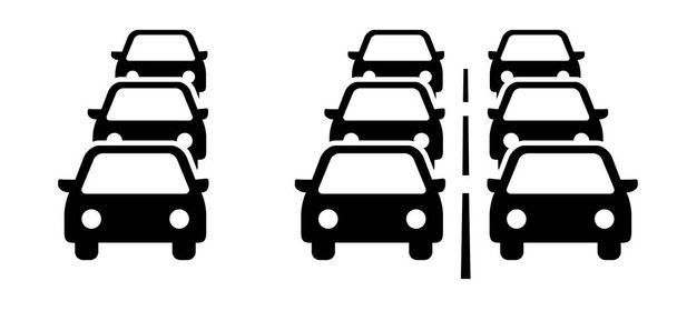 Traffic jam on the road or car rush hours city street. Traffic congestion during rush hour. Flat vector cars on the highway. Car pictogram. For traffic jams web, app or sign board. - Vector, Image
