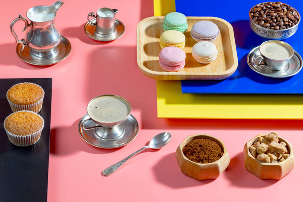 Coffee with dessert on a bright colored  - Fotografie, Obrázek