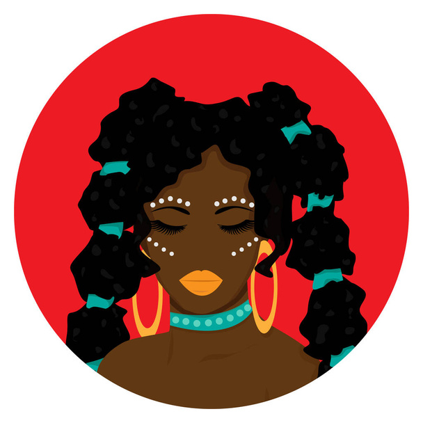 Porträt einer schönen Frau. Modernes afroamerikanisches Mädchen mit lockigem Haar. - Vektor, Bild
