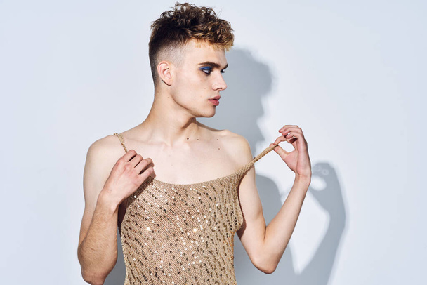 male transgender female makeup fashion posing studio - Фото, зображення