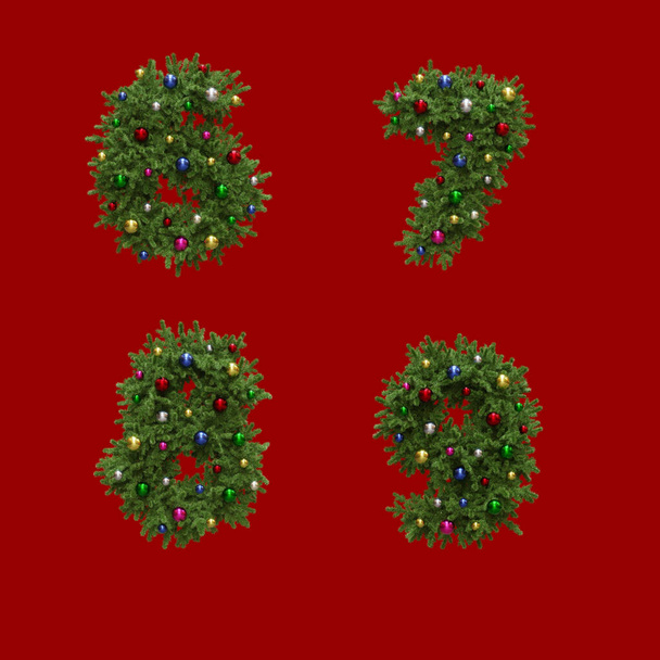 Representación 3D del alfabeto estilo corona de Navidad - dígitos 3-5 - Foto, imagen