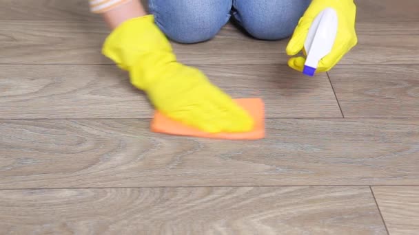 Woman hand washing the floor with a rag close-up - Footage, Video