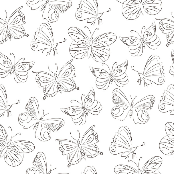 Seamless pattern with hand drawn butterflies - Vector, imagen