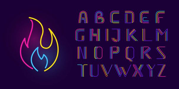 Alphabet is made of three neon lines. Vector font with glowing effect. Perfect for casino identity, vivid sale emblem, sale banner, and futuristic posters.  - Vector, Image