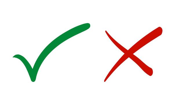 marca de verificación e icono de marca cruzada conjunto. Marca el símbolo en color verde y rojo. ilustración vectorial - Vector, Imagen