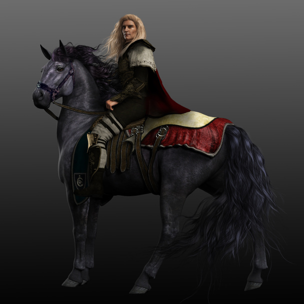 Fantasy lovas középkori lovag a fekete fríz Csődör - Fotó, kép