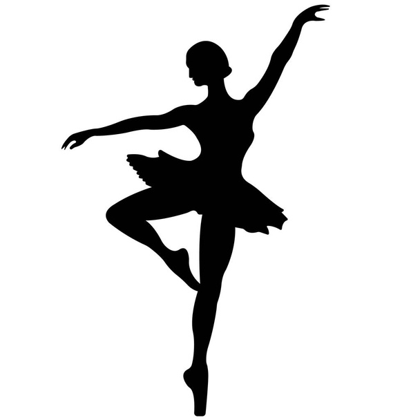 Ballerina silhouette isolated on white background. Ballet banner. Realistic dancer in pointe shoes and tutu. Vector icon. - Vector, afbeelding