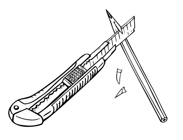 Vector illustration of stationery knife and pencil. Design for coloring book. - Vektör, Görsel