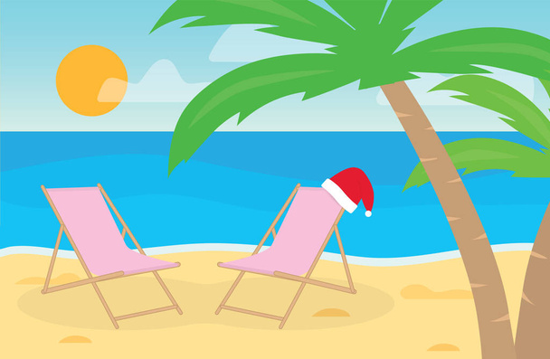 pasar la Navidad en la playa tropical, sombrero de Santa en el sol- vector de ilustración - Vector, Imagen