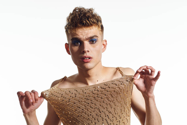 male transgender female makeup fashion posing studio - Foto, Imagem