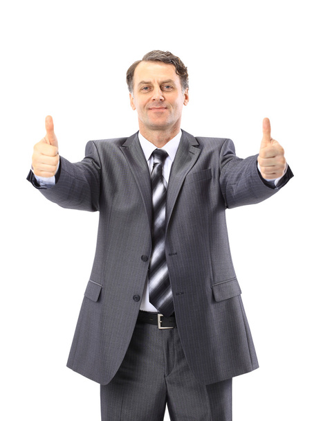 zakenman gaat duim omhoog, geïsoleerde op wit - Foto, afbeelding