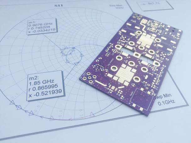 Висока потужність РЧ і мікрохвильовий модуль пурпуровий золотий покритий друкованою платою перед діаграмою Сміта Стискання імпедансу для дизайну - Фото, зображення