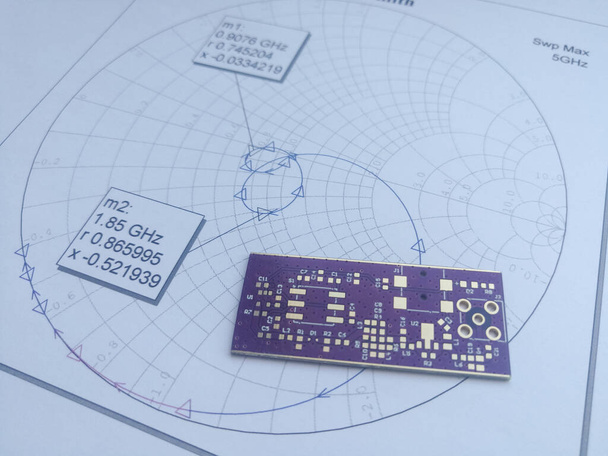 Radio frequency, Microwave printed circuit board and Smith chart with impedance matching - Photo, Image