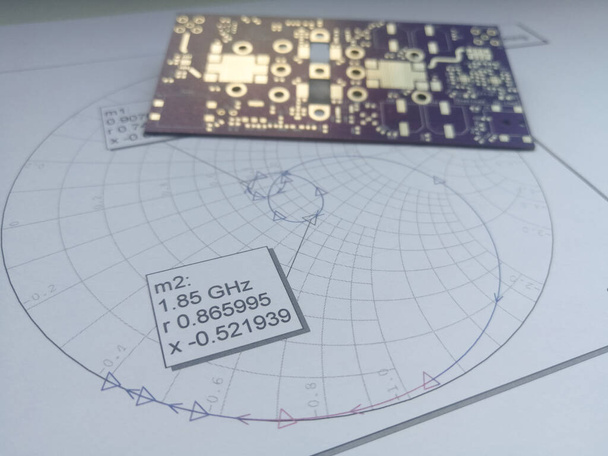 Висока потужність РЧ і мікрохвильовий модуль пурпуровий золотий покритий друкованою платою перед діаграмою Сміта Стискання імпедансу для дизайну - Фото, зображення