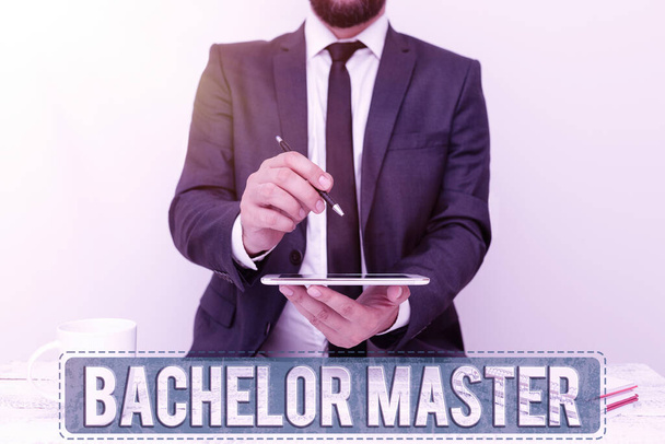 Writing displaying text Bachelor Master. Business approach An advanced degree completed after bachelor s is degree Presenting Communication Technology Smartphone Voice And Video Calling - Photo, Image