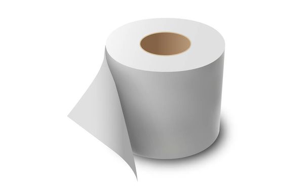 Toaletní papír role s realistickou tenkou papírovou texturou izolované na bílém pozadí. Jednoduchá role měkké hygieny pro domácí čištění nebo koupelnové použití - vektorová ilustrace - Vektor, obrázek