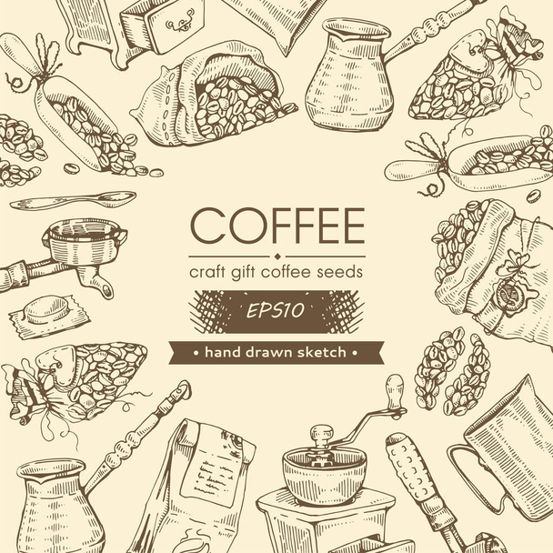 Coffee tools and equipment. Coffee time. Hand drawn sketch. Vector illustraion. - Vector, Image