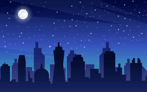Cityscape at the night with moon and star. - Vecteur, image