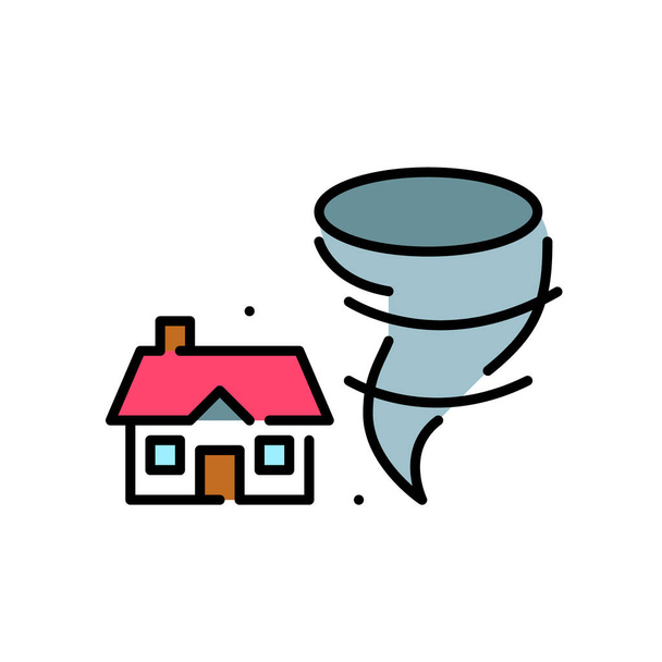 Tornado over a small house. Natural disaster. Pixel perfect, editable stroke colorful icon - Vector, Image